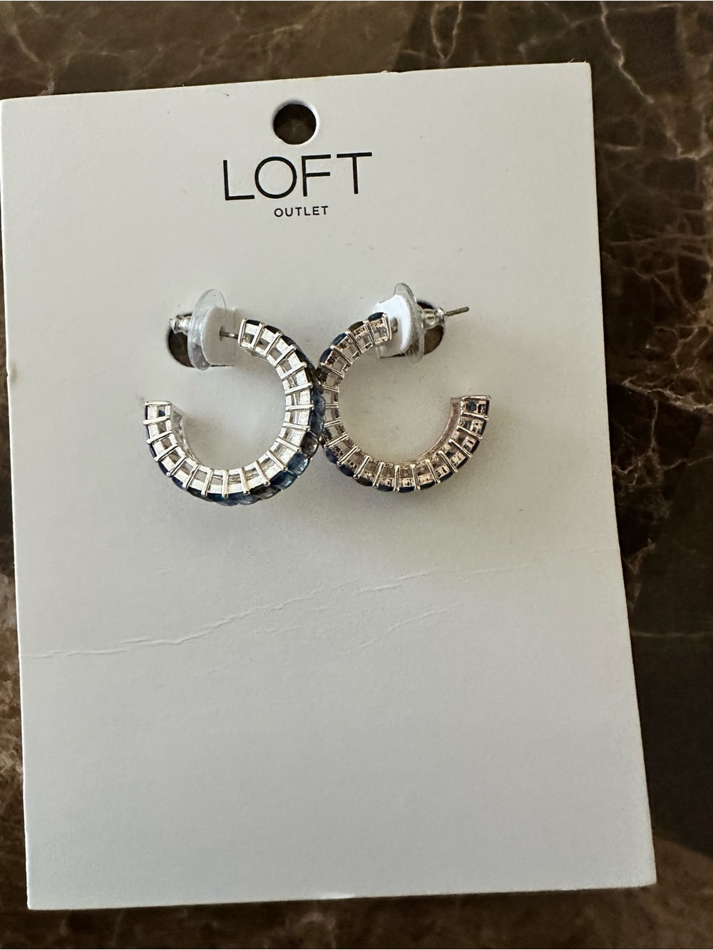 LOFT Silver Tone Crystal-Stud Hoop Earrings